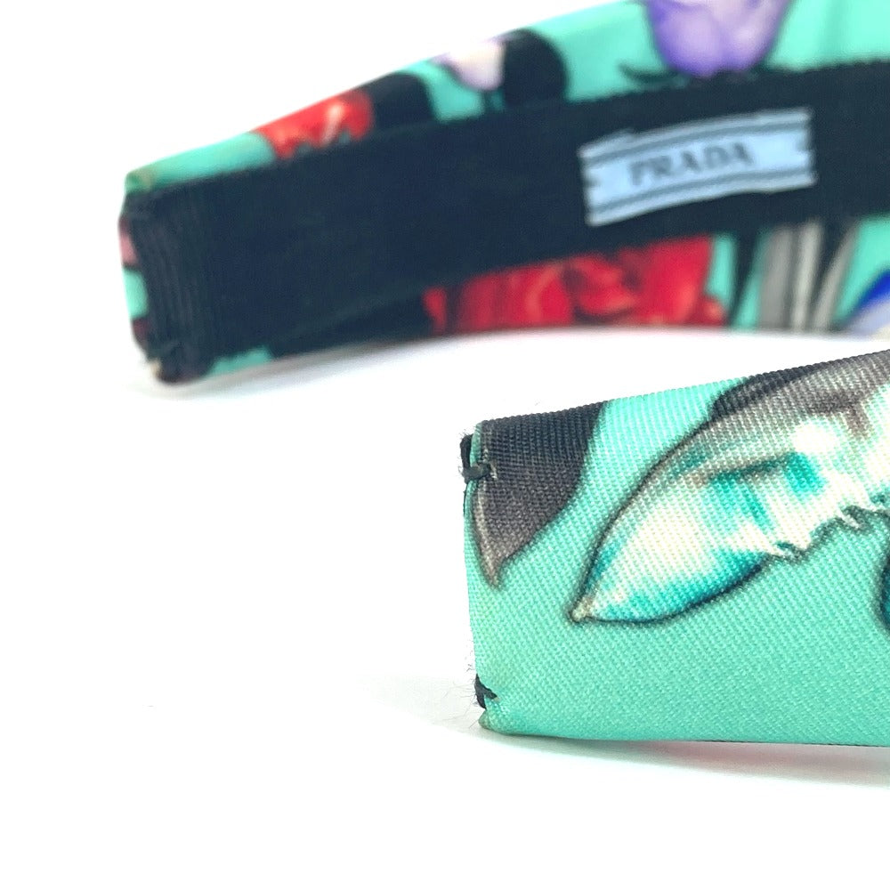 PRADA hair accessory Nylon green Flower flower pattern Triangle logo plate Women Used Authentic