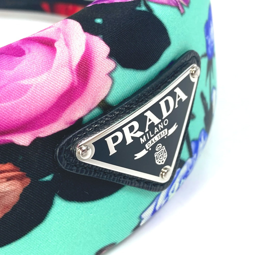 PRADA hair accessory Nylon green Flower flower pattern Triangle logo plate Women Used Authentic
