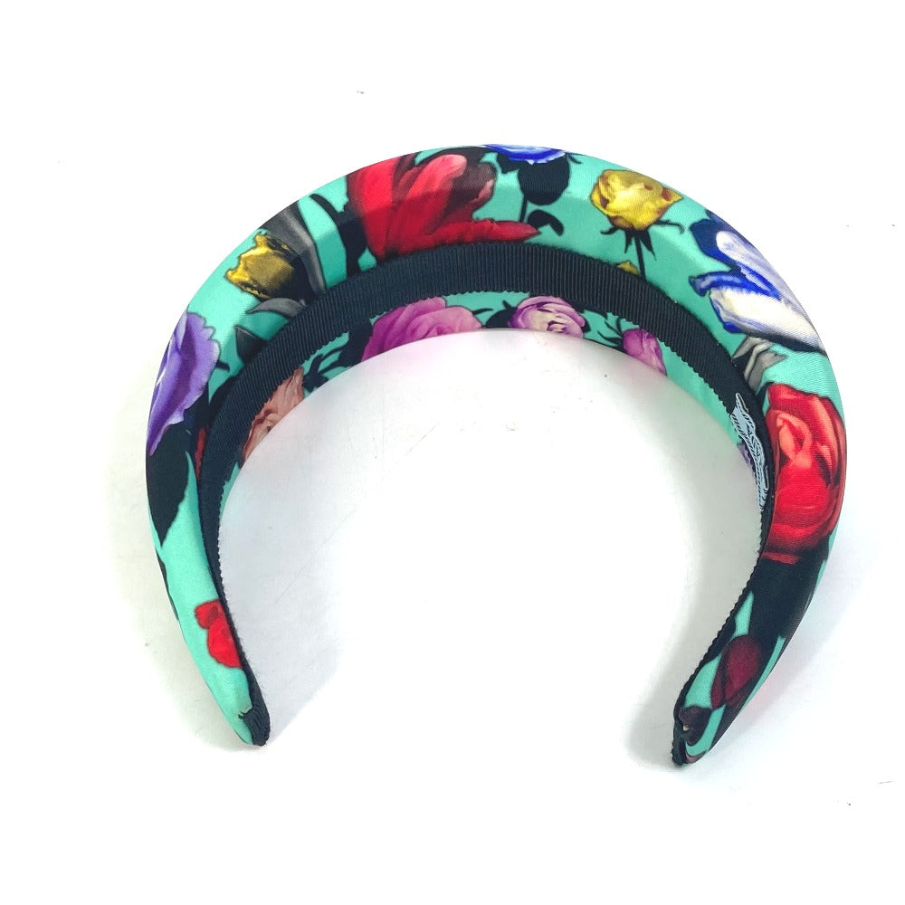 PRADA hair accessory Nylon green Flower flower pattern Triangle logo plate Women Used Authentic