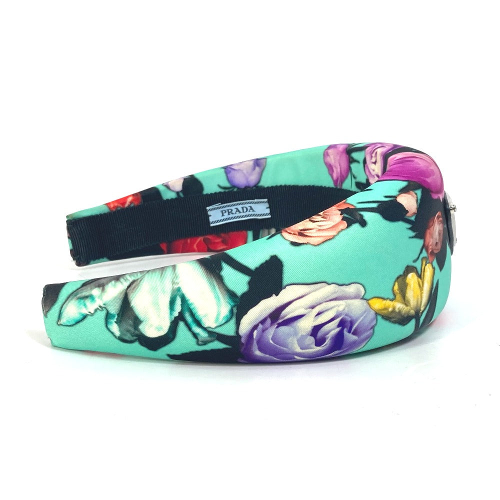 PRADA hair accessory Nylon green Flower flower pattern Triangle logo plate Women Used Authentic
