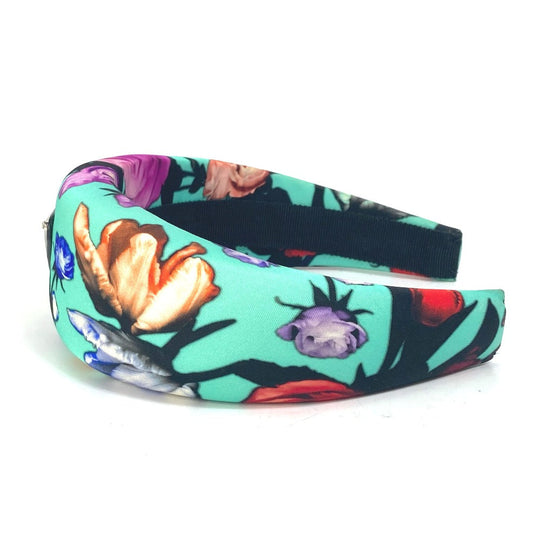 PRADA hair accessory Nylon green Flower flower pattern Triangle logo plate Women Used Authentic