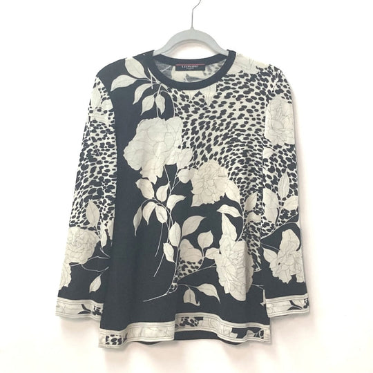 LEONARD knit Wool, Silk black Tops Apparel Flower pattern Women ‚k Used Authentic