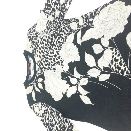 LEONARD knit Wool, Silk black Tops Apparel Flower pattern Women ‚k Used Authentic