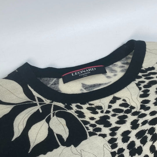 LEONARD knit Wool, Silk black Tops Apparel Flower pattern Women ‚k Used Authentic