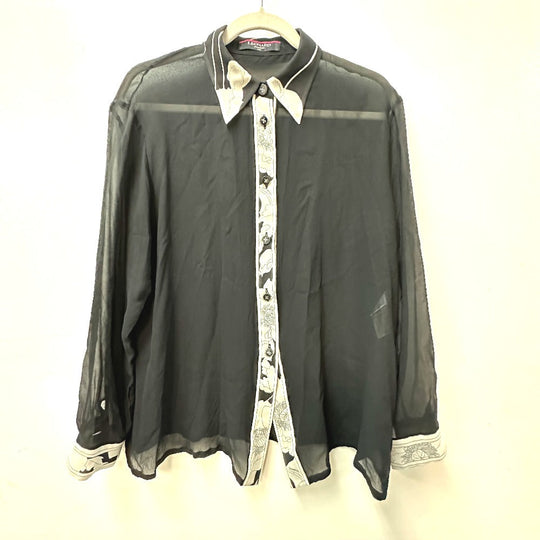 LEONARD Long sleeve shirt silk black tops apparel shirt buttons Flower pattern Women 9‚q Used Authentic