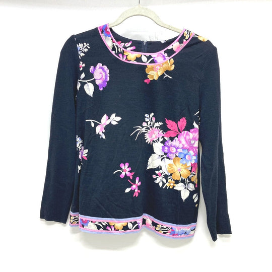 LEONARD Long sleeve shirt knit black Floral Women 42 Used Authentic