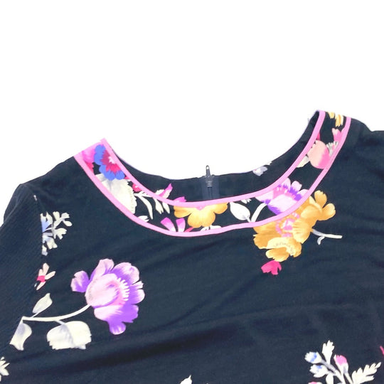 LEONARD Long sleeve shirt knit black Floral Women 42 Used Authentic