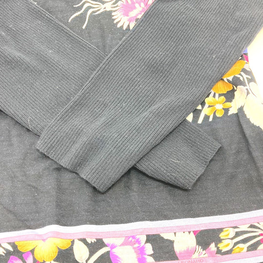 LEONARD Long sleeve shirt knit black Floral Women 42 Used Authentic