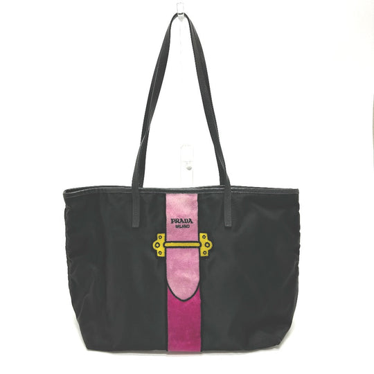 PRADA Tote Bag 1BG065 Nylon, Velour black Kaye trompe l'oeil Women Used Authentic