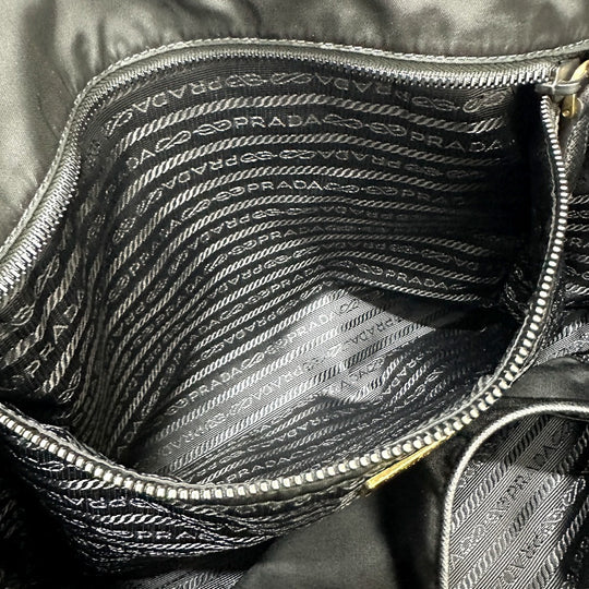 PRADA Tote Bag 1BG065 Nylon, Velour black Kaye trompe l'oeil Women Used Authentic