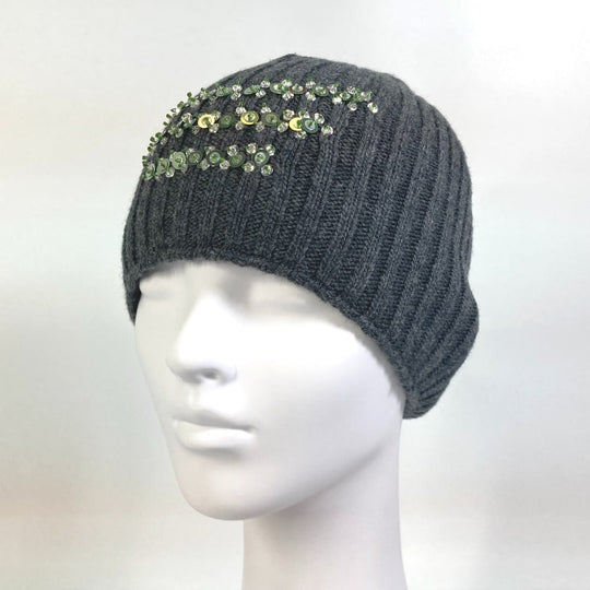 PRADA Knit hat wool gray apparel Sequin Women XS Used Authentic