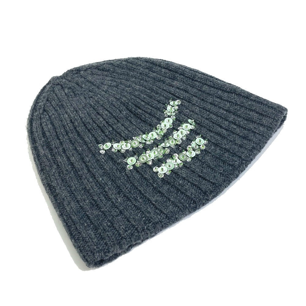 PRADA Knit hat wool gray apparel Sequin Women XS Used Authentic