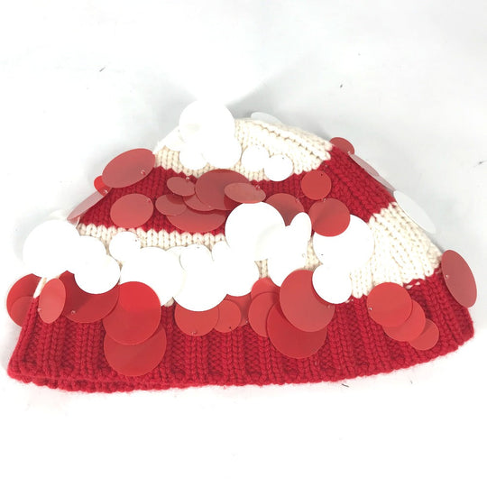 PRADA Knit hat cashmere Red Sequin Women M Used Authentic