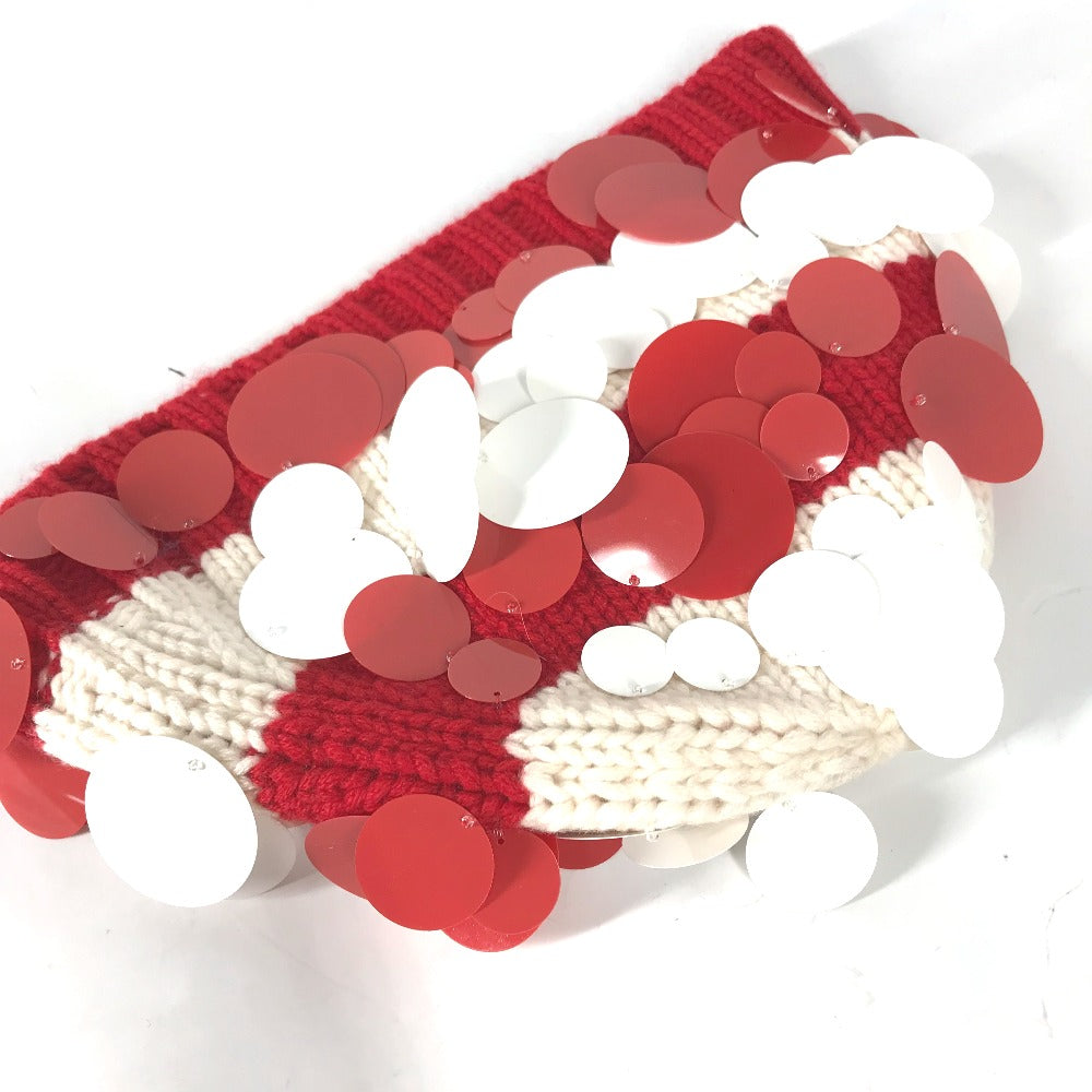 PRADA Knit hat cashmere Red Sequin Women M Used Authentic