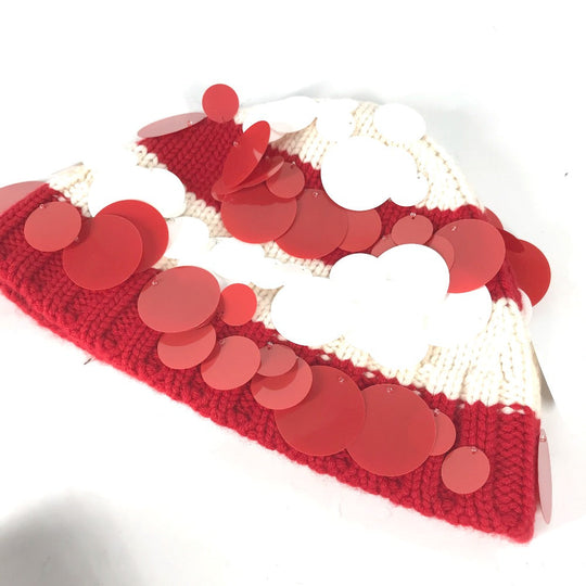 PRADA Knit hat cashmere Red Sequin Women M Used Authentic