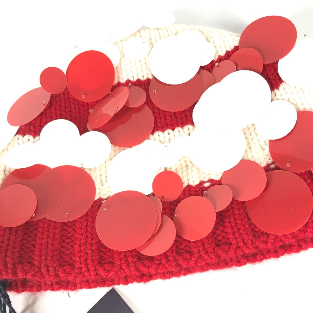 PRADA Knit hat cashmere Red Sequin Women M Used Authentic