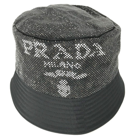 PRADA hat 1HC137 Nylon black logo studs mens L Used Authentic