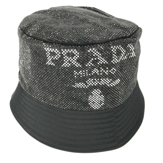 PRADA hat 1HC137 Nylon black logo studs mens L Used Authentic
