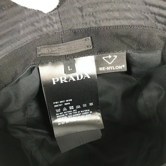 PRADA hat 1HC137 Nylon black logo studs mens L Used Authentic