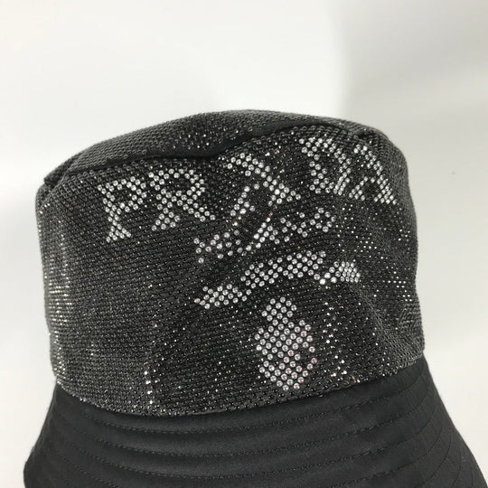 PRADA hat 1HC137 Nylon black logo studs mens L Used Authentic