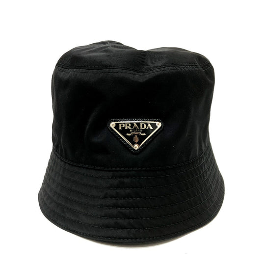 PRADA hat 1HC137 Nylon black Triangle logo Women Used Authentic
