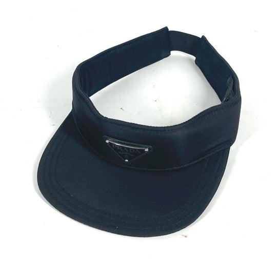 PRADA Sun visor Nylon black Triangle logo plate Women M Used Authentic