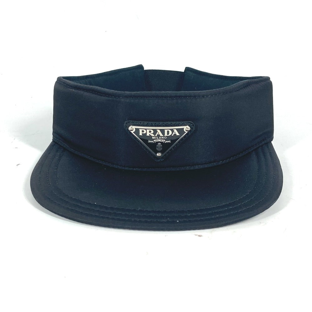 PRADA Sun visor Nylon black Triangle logo plate Women M Used Authentic