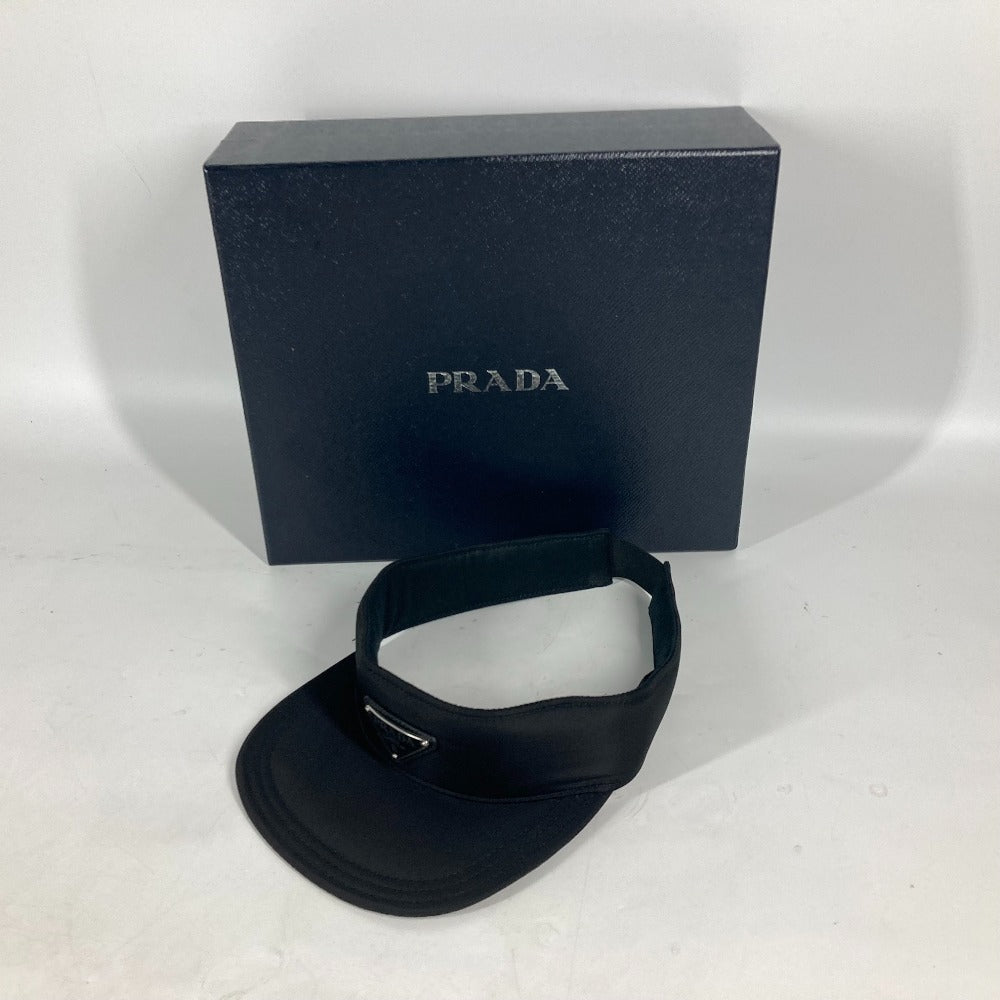PRADA Sun visor Nylon black Triangle logo plate Women M Used Authentic