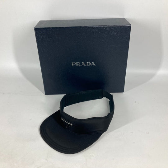 PRADA Sun visor Nylon black Triangle logo plate Women M Used Authentic