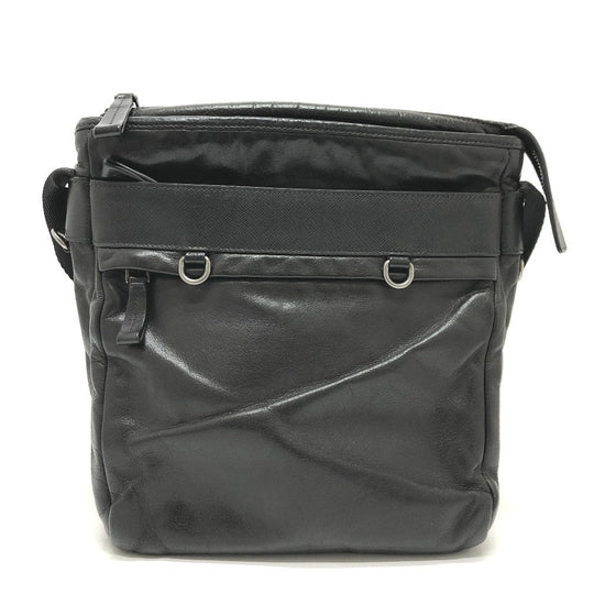 PRADA Shoulder Bag 2VH022 leather black Messenger mens Used Authentic