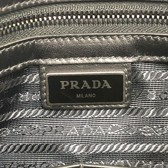 PRADA Shoulder Bag 2VH013 leather black Triangular plate mens Used Authentic