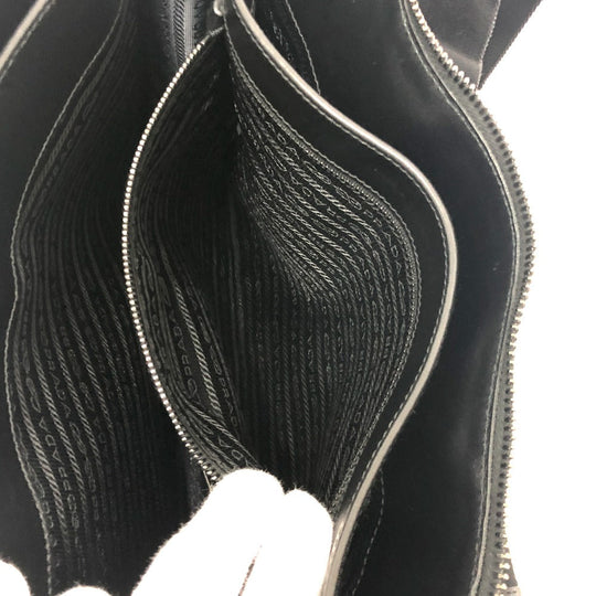 PRADA Shoulder Bag 2VH013 leather black Triangular plate mens Used Authentic