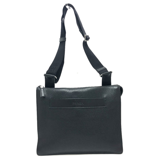 PRADA Shoulder Bag 2VH013 leather black Triangular plate mens Used Authentic