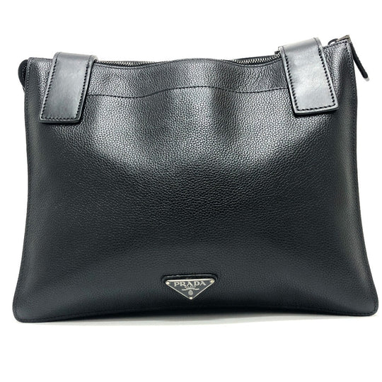 PRADA Shoulder Bag 2VH013 leather black Triangular plate mens Used Authentic