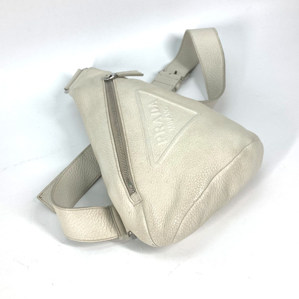 PRADA Sling bag 2VZ098 leather white Triangle logo Cross Vitello Dino Leather Bag mens Used Authentic