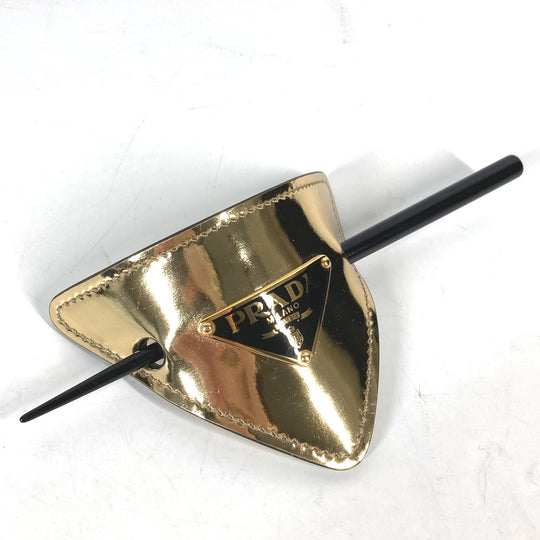 PRADA hair accessory 1IF004 leather gold hair accessory triangle logo Women Used Authentic