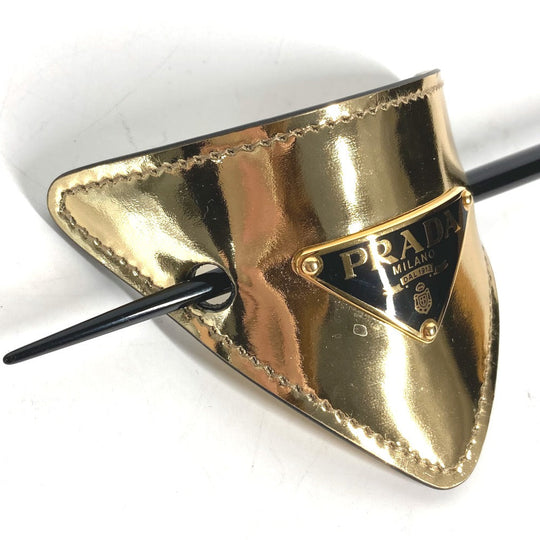 PRADA hair accessory 1IF004 leather gold hair accessory triangle logo Women Used Authentic