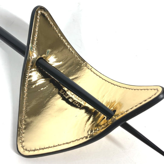 PRADA hair accessory 1IF004 leather gold hair accessory triangle logo Women Used Authentic