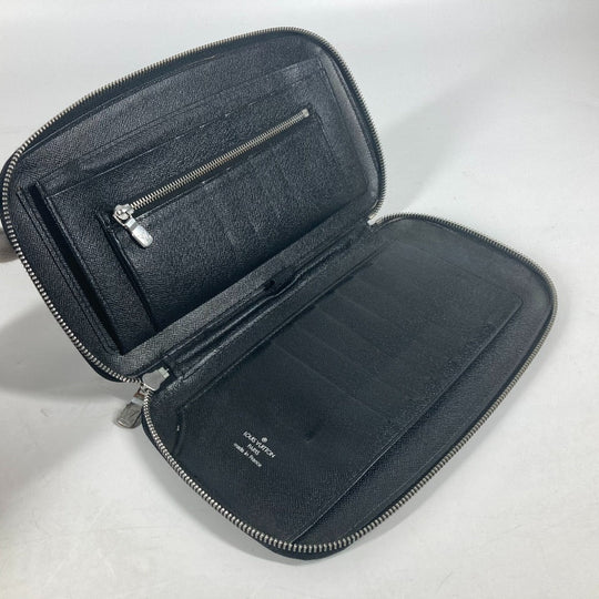 LOUIS VUITTON Long Wallet Purse M30652 Taiga Leather black Taiga Organizer Atoll mens Used Authentic