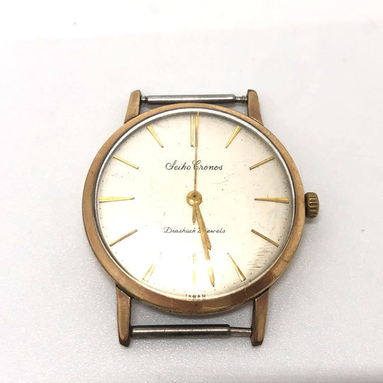 SEIKO Watches Hand Winding J14034 18KYG, leather gold Kronos white dial mens Used Authentic