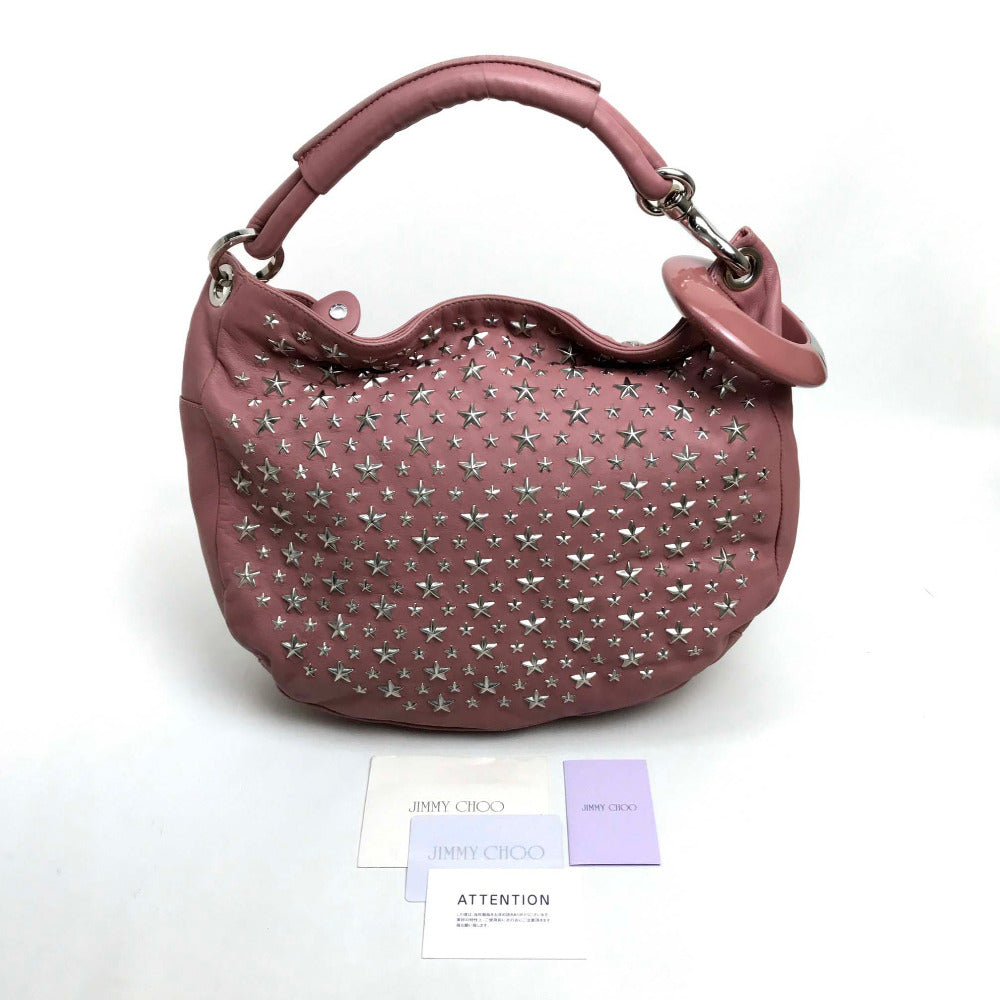 JIMMY CHOO Shoulder Bag Lamb leather / metal pink Star studs stars Sky bag Women Used Authentic