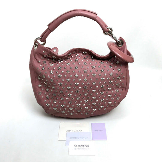 JIMMY CHOO Shoulder Bag Lamb leather / metal pink Star studs stars Sky bag Women Used Authentic