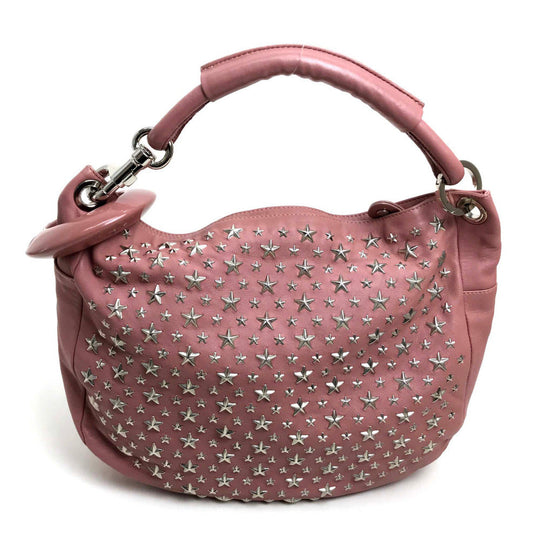 JIMMY CHOO Shoulder Bag Lamb leather / metal pink Star studs stars Sky bag Women Used Authentic