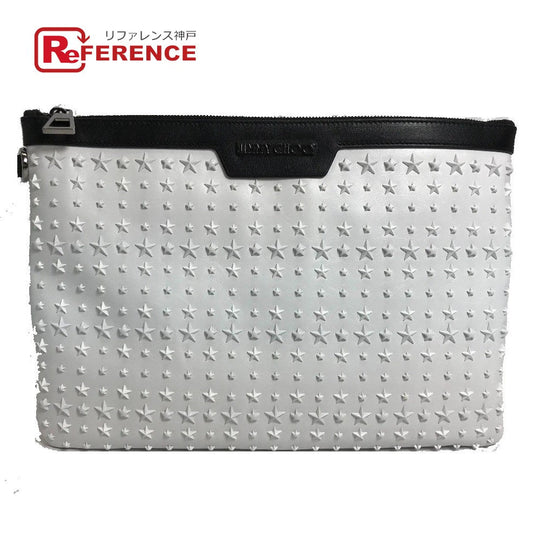 JIMMY CHOO Clutch bag leather White x black Star studs DEREK mens Used Authentic