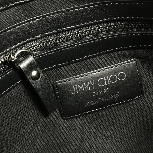 JIMMY CHOO Clutch bag leather White x black Star studs DEREK mens Used Authentic