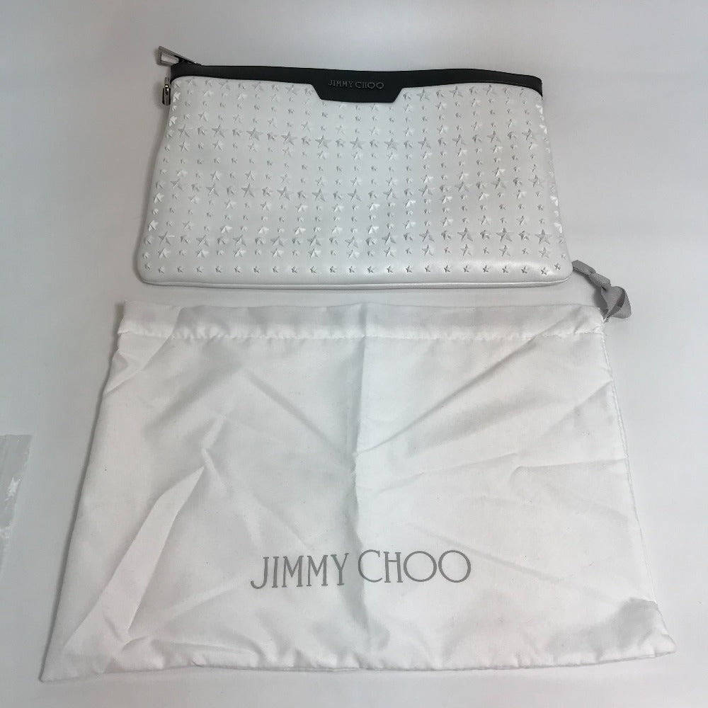 JIMMY CHOO Clutch bag leather White x black Star studs DEREK mens Used Authentic