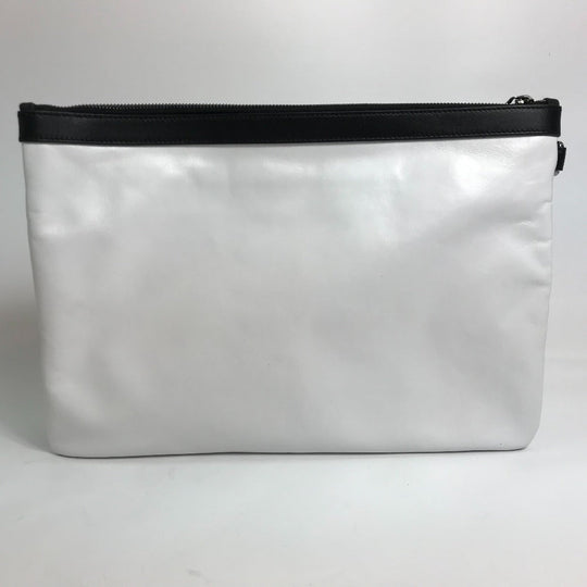 JIMMY CHOO Clutch bag leather White x black Star studs DEREK mens Used Authentic