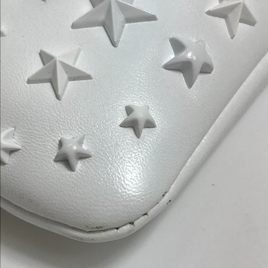 JIMMY CHOO Clutch bag leather White x black Star studs DEREK mens Used Authentic