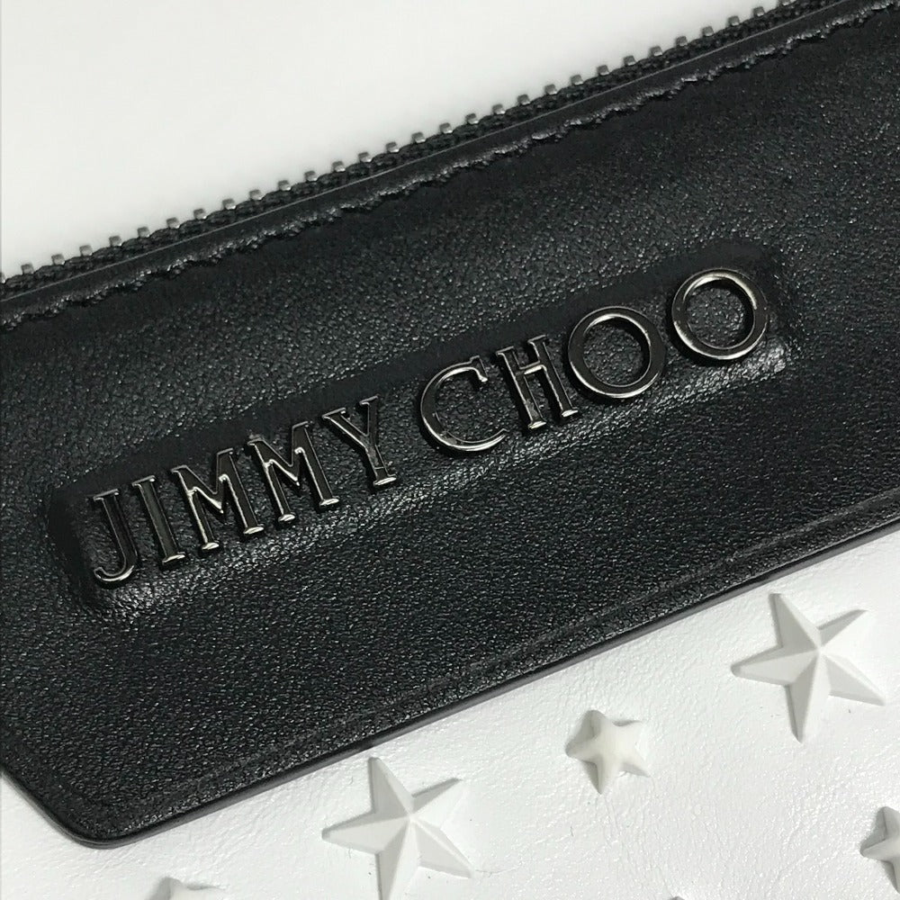JIMMY CHOO Clutch bag leather White x black Star studs DEREK mens Used Authentic