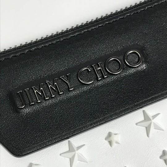 JIMMY CHOO Clutch bag leather White x black Star studs DEREK mens Used Authentic